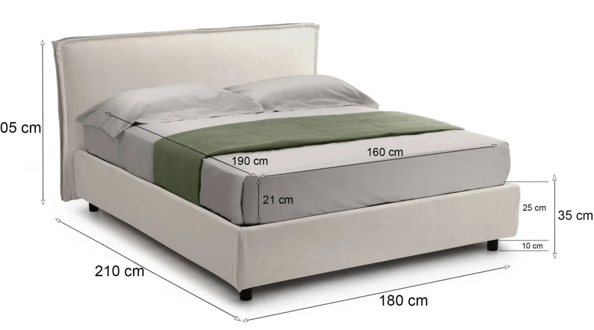 Letto Matrimoniale Beige Materasso Incluso Sfoderabile, Contenitore Made in Italy - Bruzolo