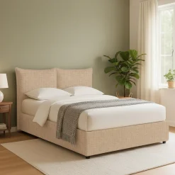 Letti Matrimoniali|Letti Contenitore > Dmora Letto Matrimoniale Sfoderabile Contenitore, Dimensione Materasso 160x190 cm - Calcio Beige