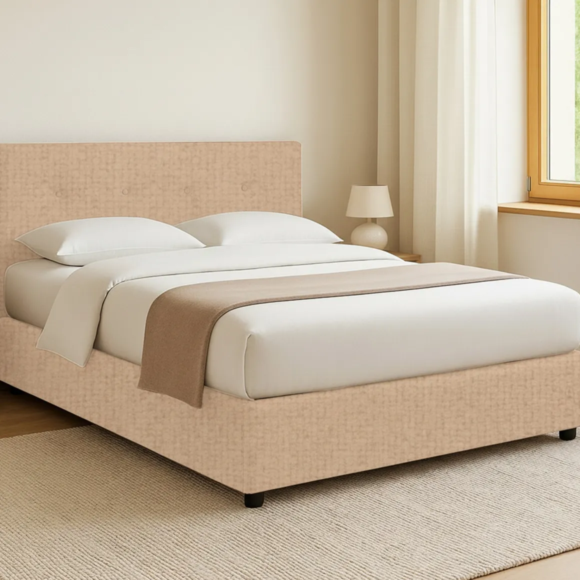 Letti Matrimoniali|Letti Contenitore > Dmora Letto Matrimoniale Sfoderabile Contenitore, Dimensione Materasso 160x190 cm - Fasanella Beige