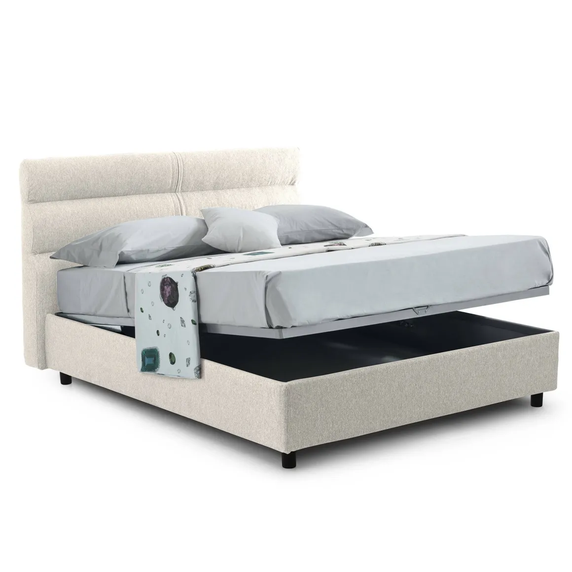 Letti Contenitore > Dmora Letto Matrimoniale Sfoderabile Contenitore, Dimensione Materasso 160x190 cm Made in Italy - Brolo Beige
