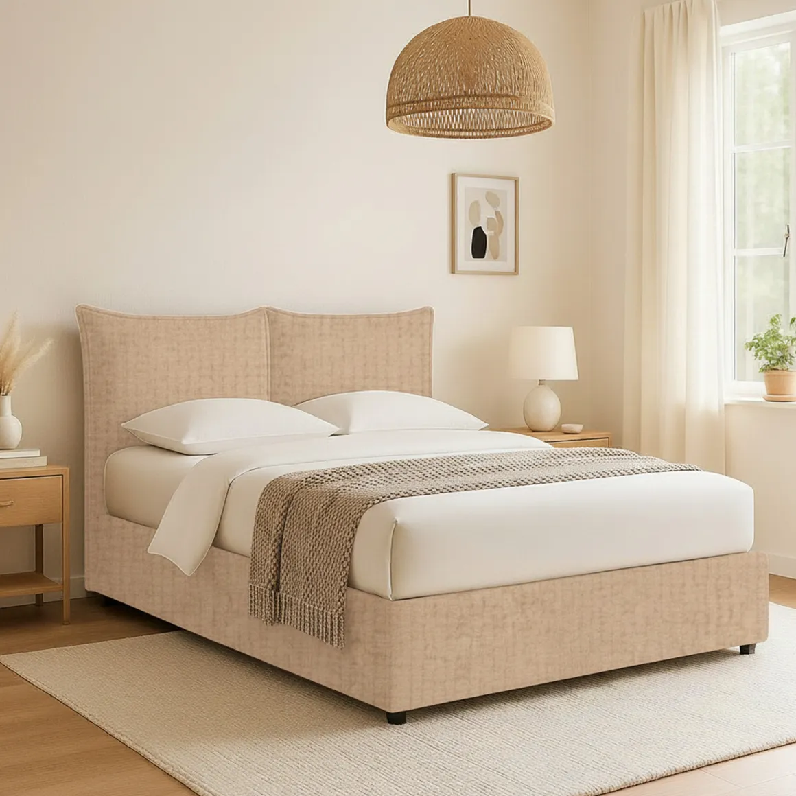 Letto Matrimoniale Beige Sfoderabile Contenitore, Dimensione Materasso 160x200 cm - Orino
