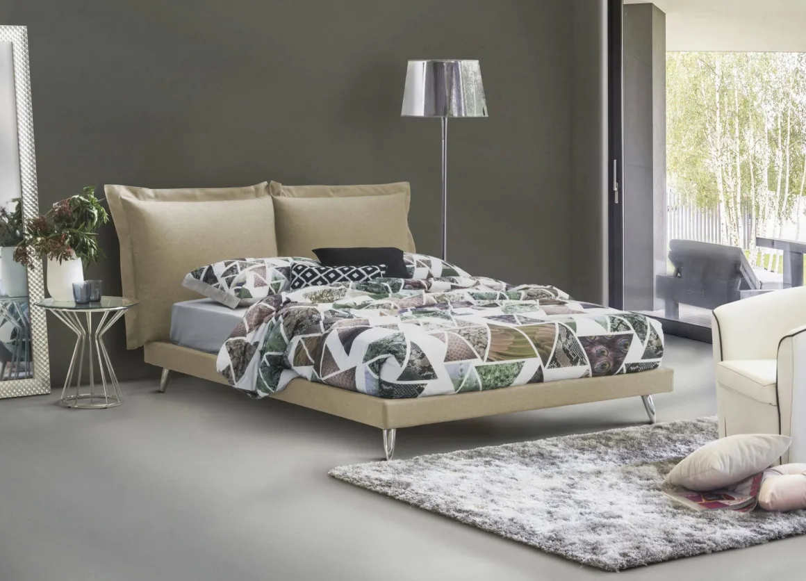 Letto matrimoniale beige 180x220cm imbottito - Anatoly