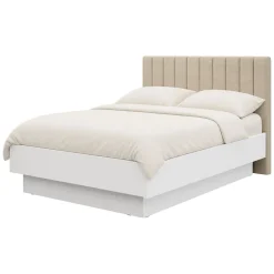 Letti Matrimoniali > Dmora Letto Matrimoniale Bianco Beige Dimensione Materasso 160x200 cm Testiera Imbottita, Imbottito - Byron Beige, Bianco