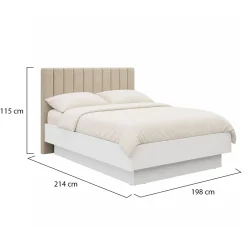 Letto Matrimoniale Bianco Beige Dimensione Materasso 180x200 cm Testiera Imbottita, Imbottito - Byron
