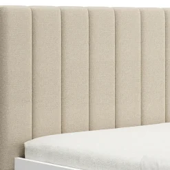 Letto Matrimoniale Bianco Beige Dimensione Materasso 180x200 cm Testiera Imbottita, Imbottito - Byron