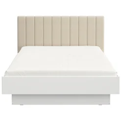 Letto Matrimoniale Bianco Beige Dimensione Materasso 180x200 cm Testiera Imbottita, Imbottito - Byron