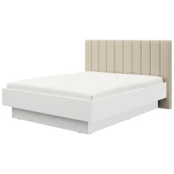 Letto Matrimoniale Bianco Beige Dimensione Materasso 180x200 cm Testiera Imbottita, Imbottito - Byron