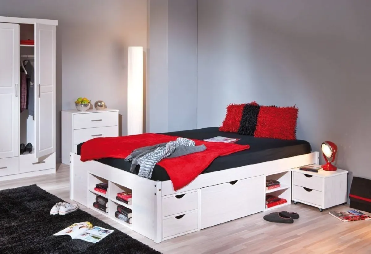 Letti Matrimoniali|Letti Contenitore > Dmora Letto Matrimoniale Contenitore Dimensione Materasso 140x190 cm, Rete Inclusa - Faraldi Bianco