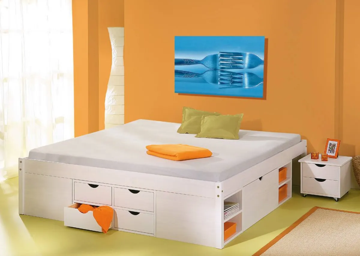 Letti Matrimoniali|Letti Contenitore > Dmora Letto Matrimoniale Contenitore Dimensione Materasso 140x190 cm, Rete Inclusa - Faraldi Bianco