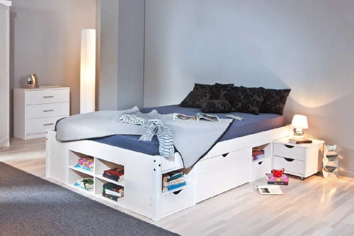 Letti Matrimoniali|Letti Contenitore > Dmora Letto Matrimoniale Contenitore Dimensione Materasso 140x190 cm, Rete Inclusa - Faraldi Bianco