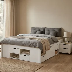 Letti Matrimoniali|Letti Contenitore > Dmora Letto Matrimoniale Contenitore Dimensione Materasso 160x200 cm, Peso Supportato 150 kg - Murlo Bianco