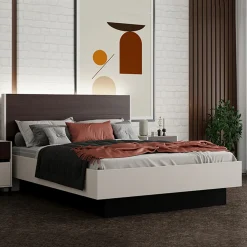 Letti Matrimoniali > Dmora Letto Matrimoniale Bianco Crema Marrone Rovere Dimensione Materasso 160x200 cm Testata Dettaglio Rigato, Peso Supportato 200 kg - Luangp Marrone Rovere, Bianco Crema