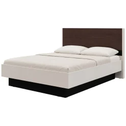 Letti Matrimoniali > Dmora Letto Matrimoniale Bianco Crema Marrone Rovere Dimensione Materasso 160x200 cm Testata Dettaglio Rigato, Peso Supportato 200 kg - Luangp Marrone Rovere, Bianco Crema