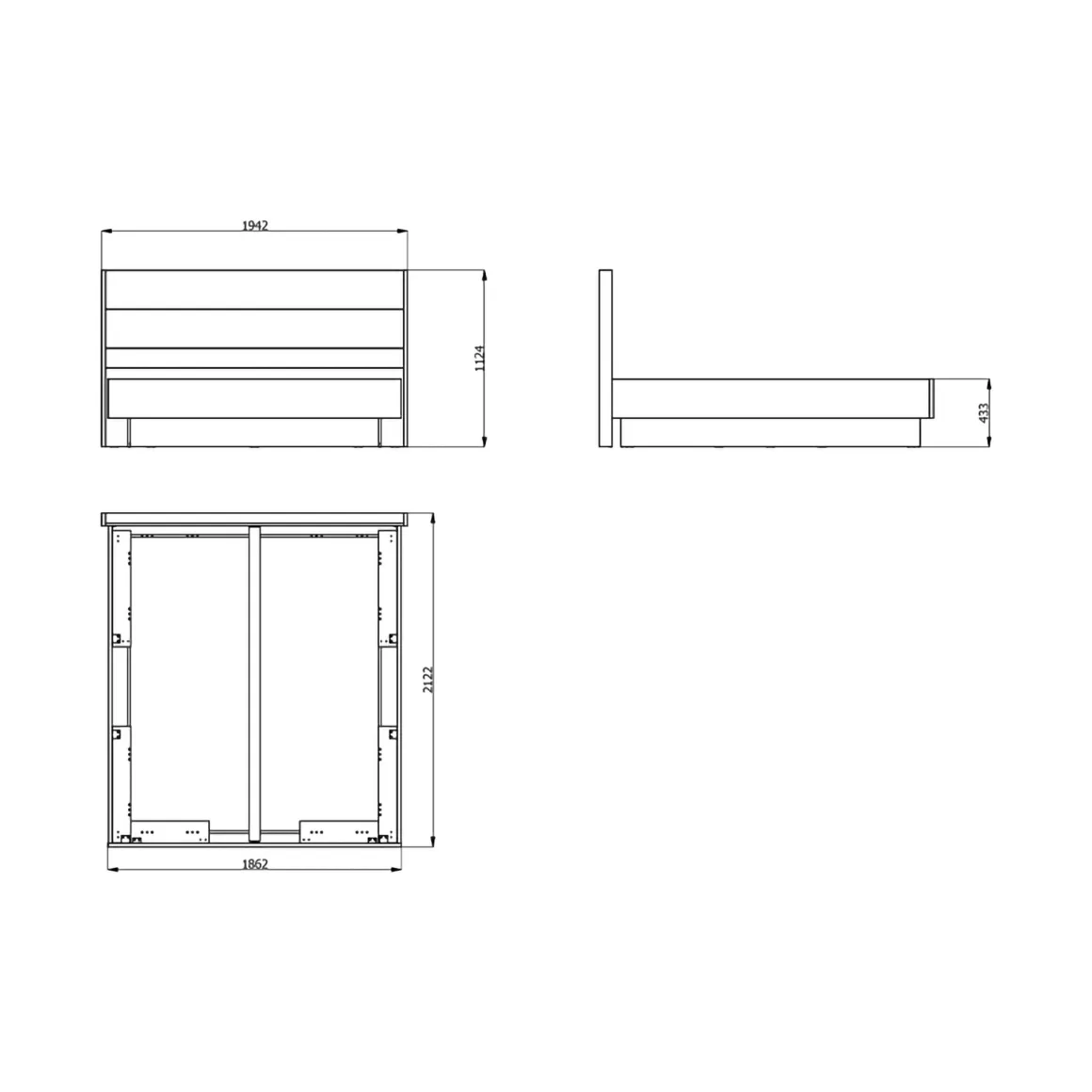 Letto Matrimoniale Bianco Crema Marrone Noce Dimensione Materasso 180x200 cm Peso Supportato 200 kg, Matrimoniale - Kamak
