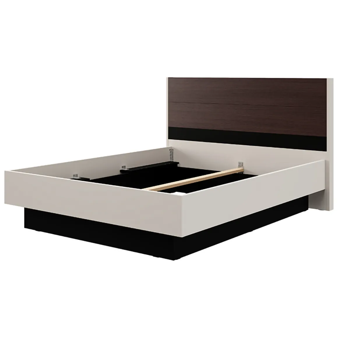 Letto Matrimoniale Bianco Crema Marrone Noce Dimensione Materasso 180x200 cm Peso Supportato 200 kg, Matrimoniale - Kamak