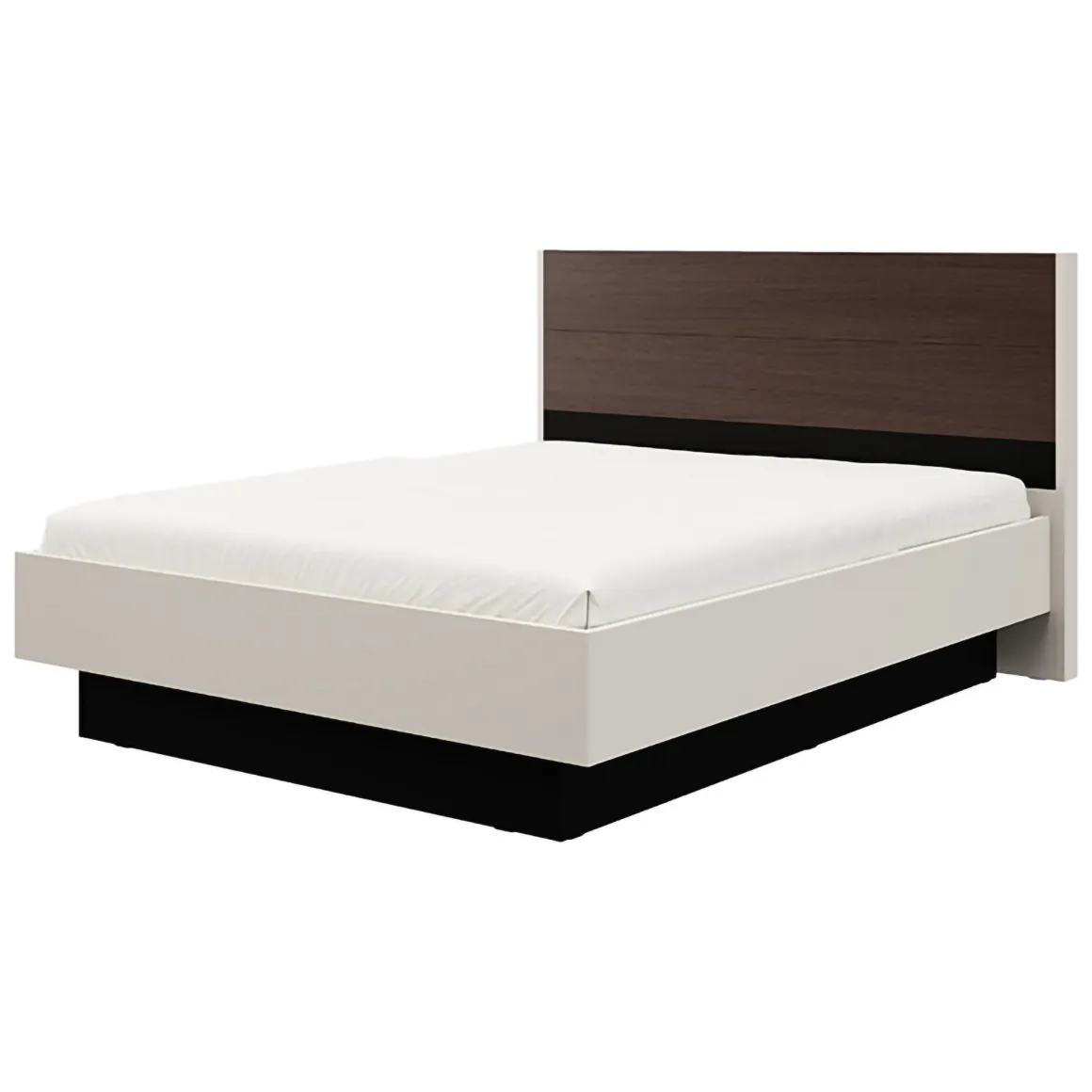 Letto Matrimoniale Bianco Crema Marrone Noce Dimensione Materasso 180x200 cm Peso Supportato 200 kg, Matrimoniale - Kamak