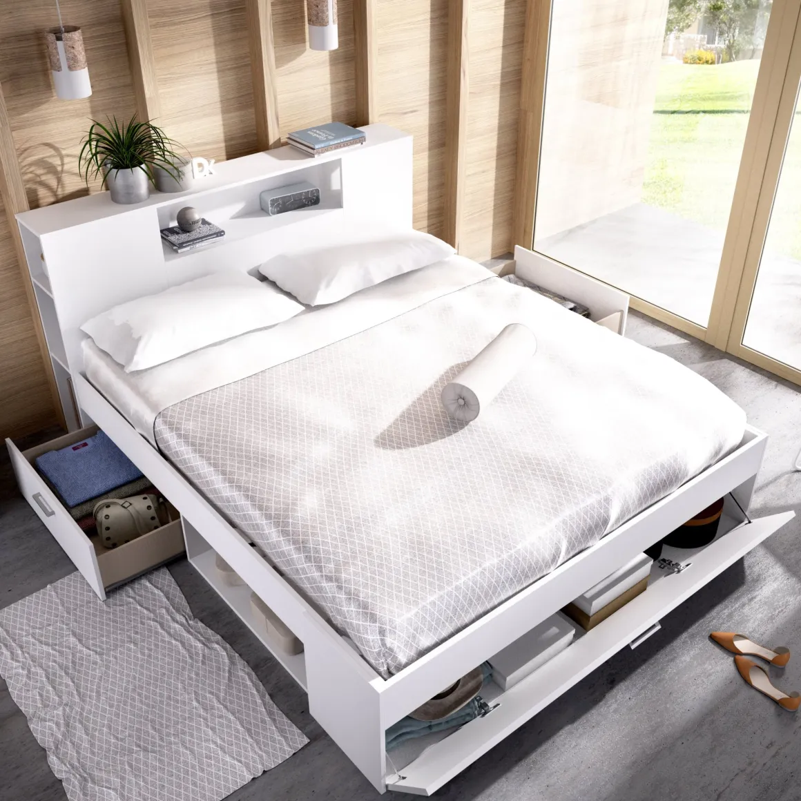 Letti Matrimoniali > Dmora Letto Matrimoniale Materasso Incluso Sfoderabile, Contenitore Made in Italy - Alfer Bianco