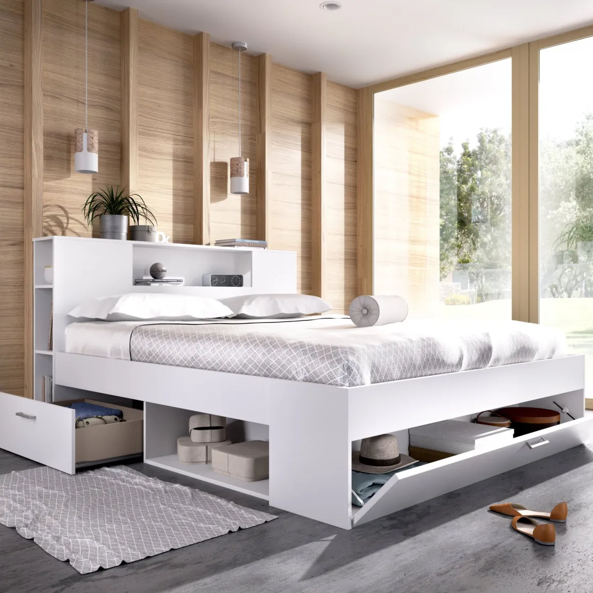 Letti Matrimoniali > Dmora Letto Matrimoniale Materasso Incluso Sfoderabile, Contenitore Made in Italy - Alfer Bianco