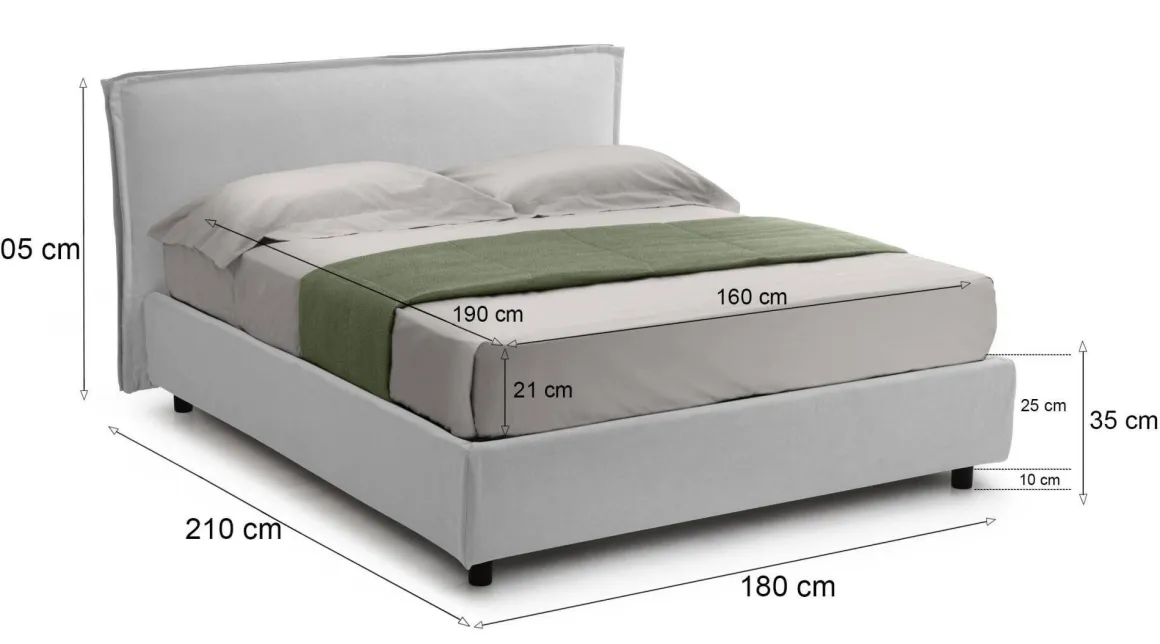 Letto Matrimoniale Bianco Materasso Incluso Sfoderabile, Contenitore Made in Italy - Bruzolo
