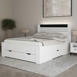 Letti Matrimoniali > Dmora Letto Matrimoniale Bianco Nero Dimensione Materasso 160x200 cm Testata Dettaglio Rigato, Peso Supportato 200 kg - Kabale Nero, Bianco