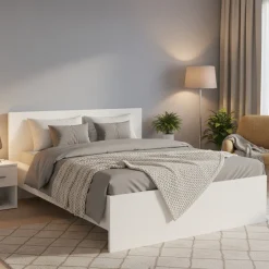 Letto Matrimoniale Bianco Opaco Testiera Dettaglio Geometrico Imbottito, Dimensione Materasso 160x200 cm - Gamalero