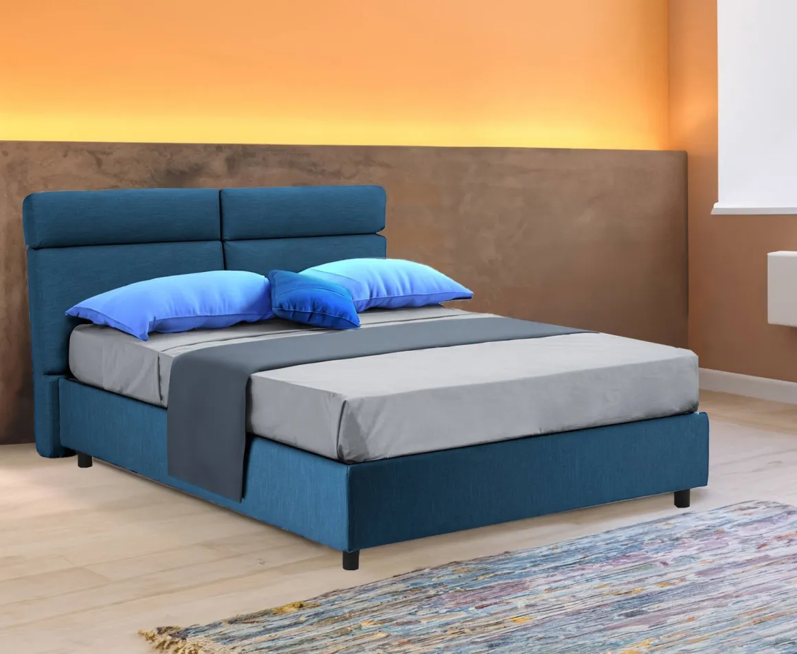 Letto Matrimoniale blu Materasso Incluso Sfoderabile, Contenitore Made in Italy - Annus