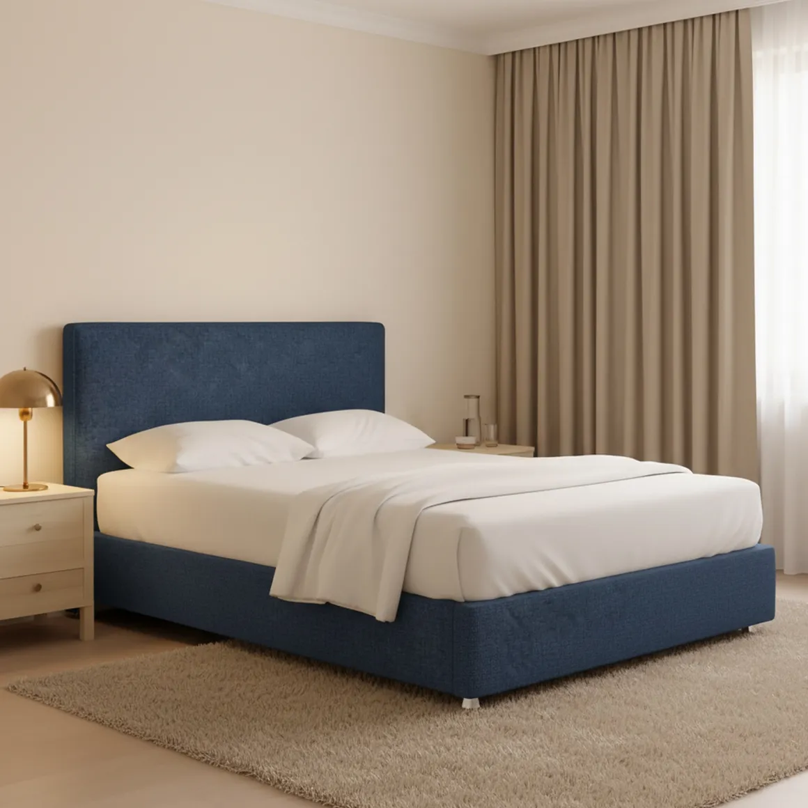 Letto Matrimoniale blu Sfoderabile Contenitore, Dimensione Materasso 160x190 cm - Fasanella