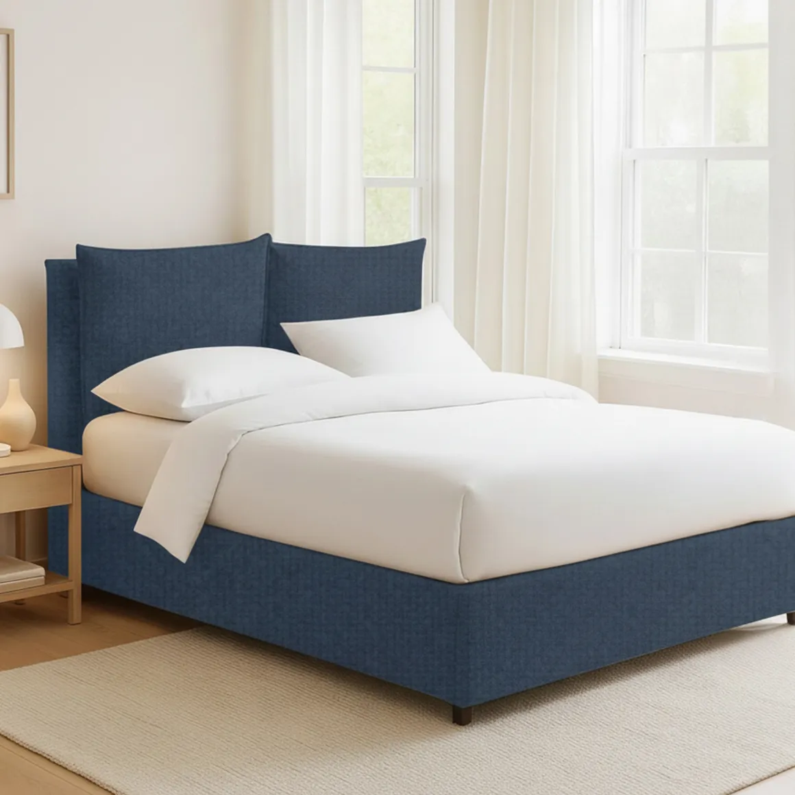 Letto Matrimoniale blu Sfoderabile Contenitore, Dimensione Materasso 160x190 cm - Riesi