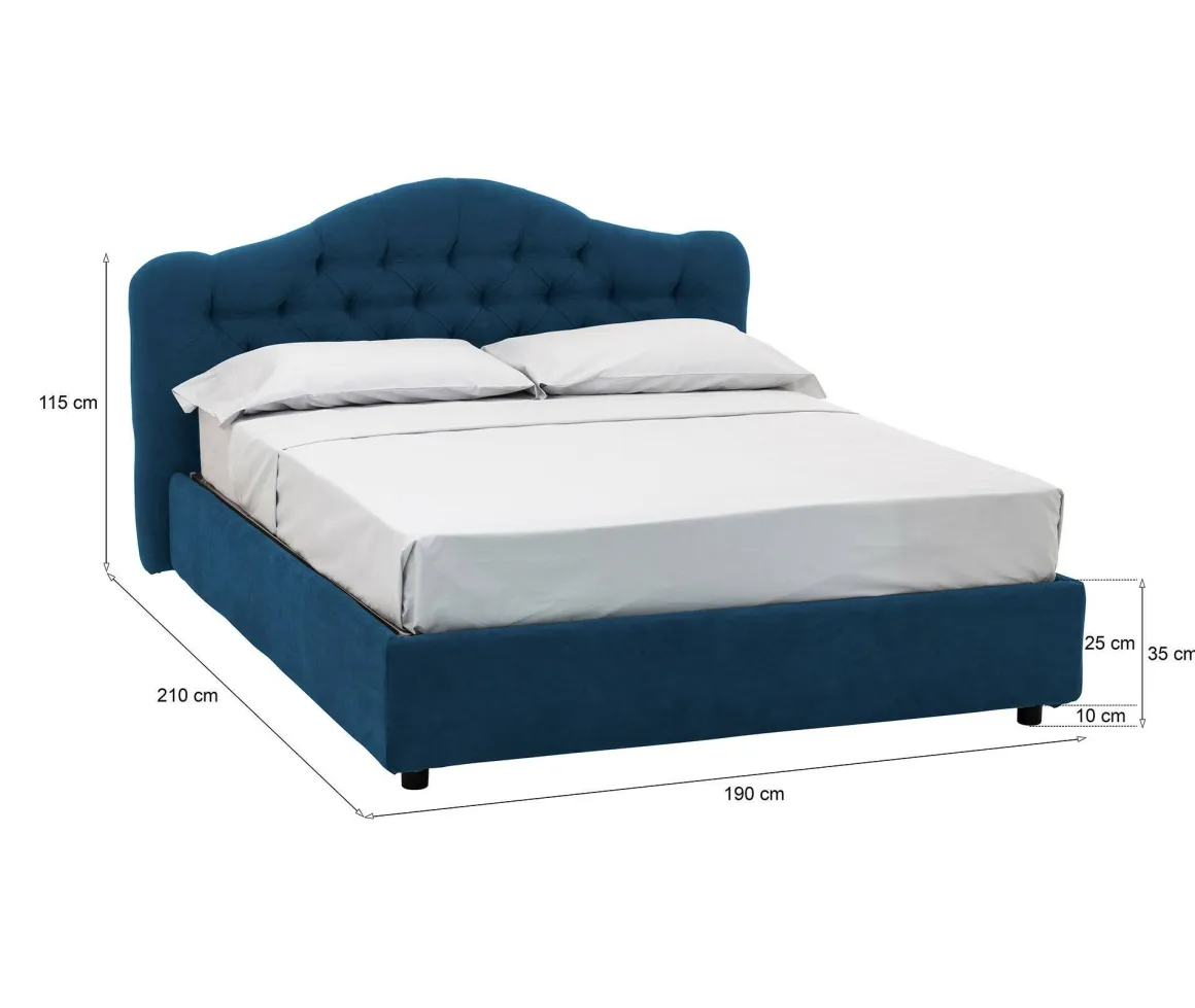 Letto Matrimoniale blu Sfoderabile Contenitore, Dimensione Materasso 160x190 cm Made in Italy - Arex