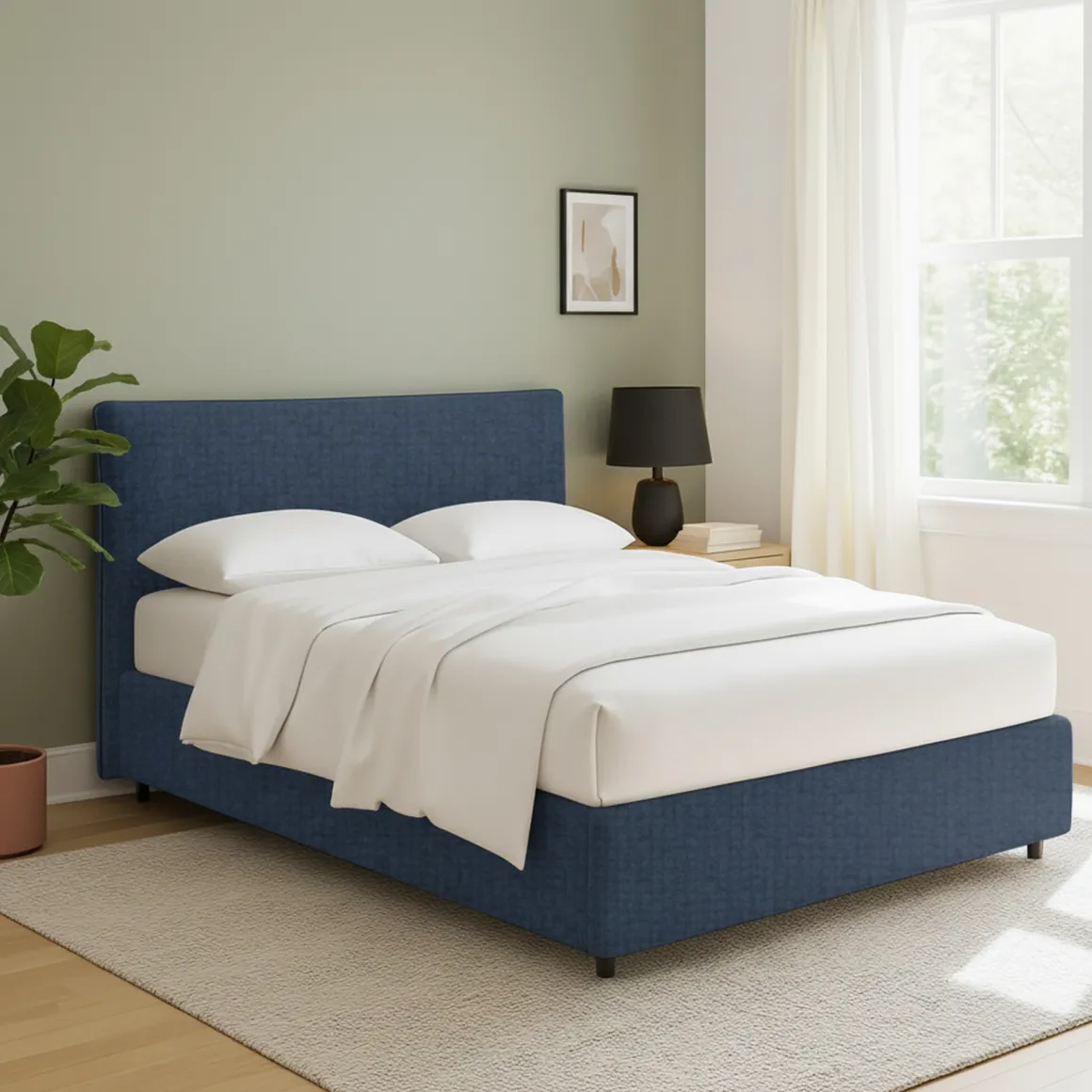 Letto Matrimoniale blu Sfoderabile Contenitore, Dimensione Materasso 160x200 cm - Peia