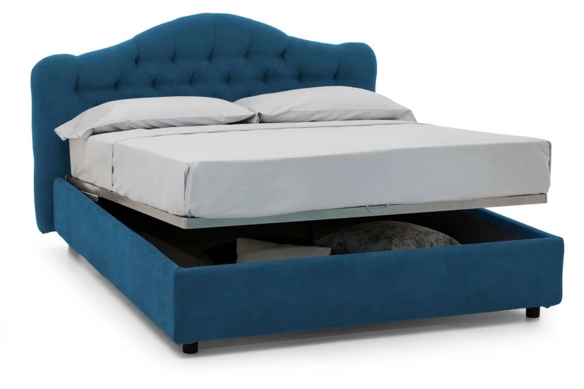 Letto Matrimoniale blu Sfoderabile Contenitore, Dimensione Materasso 160x200 cm Made in Italy - Aly