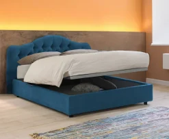 Letto Matrimoniale blu Sfoderabile Contenitore, Dimensione Materasso 160x200 cm Made in Italy - Aly