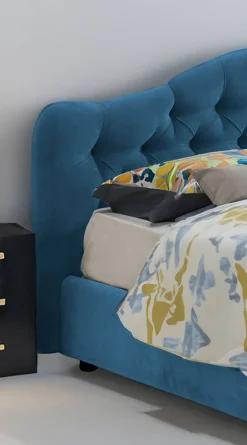 Letto Matrimoniale blu Sfoderabile Contenitore, Dimensione Materasso 160x200 cm Made in Italy - Aly
