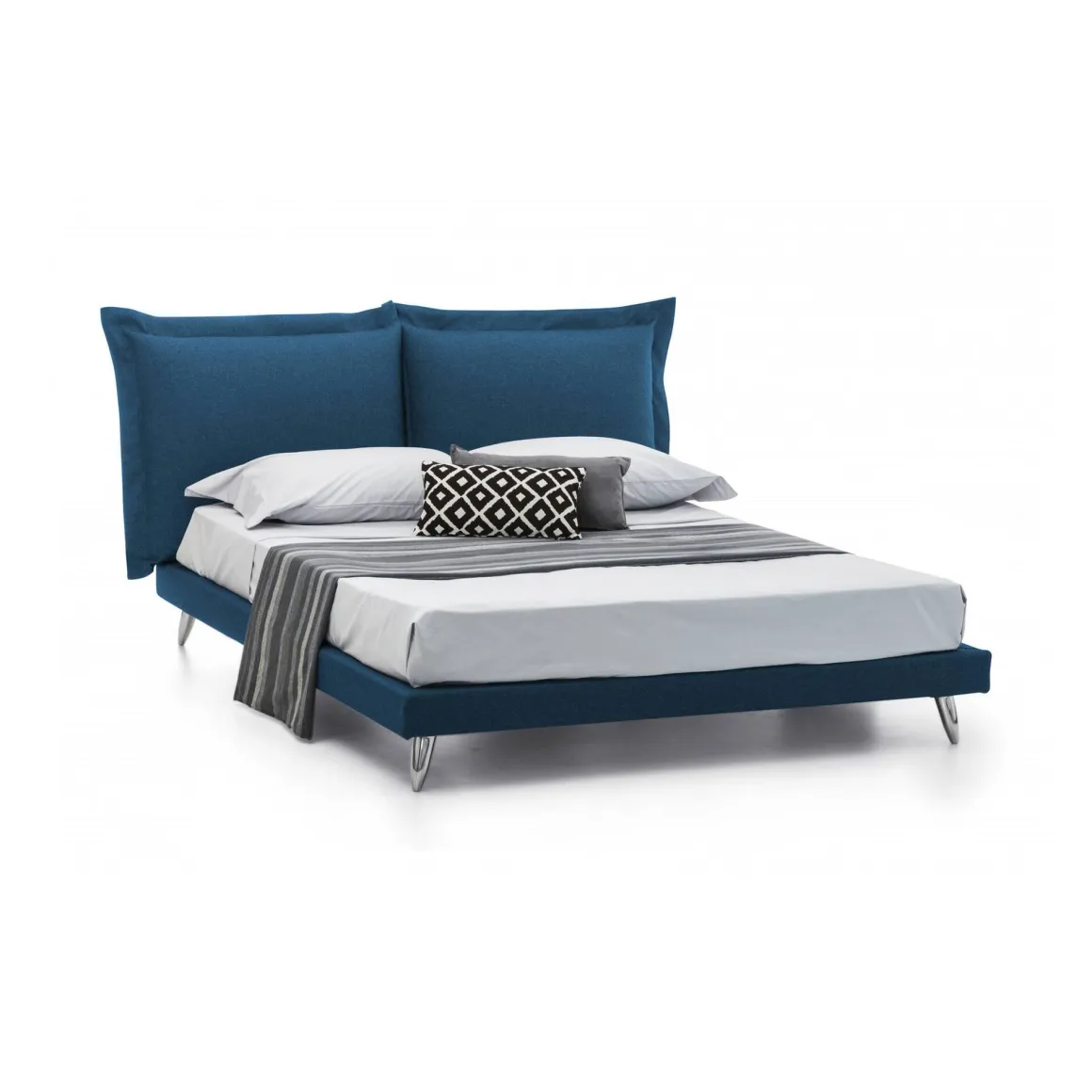 Letto matrimoniale blu 180x220cm imbottito - Anatoly