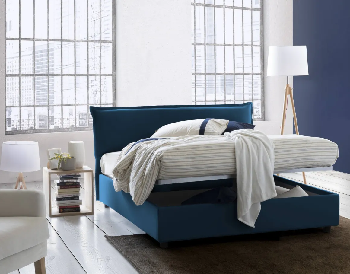Letto matrimoniale con contenitore blu 175x205cm - Amilcare