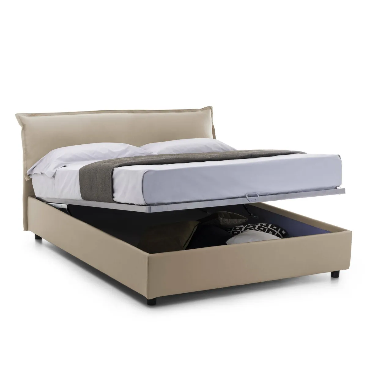 Letti Matrimoniali|Letti Contenitore > Dmora Letto matrimoniale contenitore 175x205cm rivestito in tessuto - Andyymion Beige
