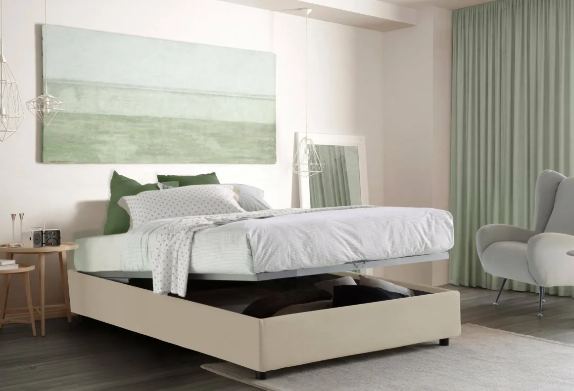 Letti Matrimoniali|Letti Contenitore > Dmora Letto matrimoniale contenitore 175x215cm moderno - Alaska Beige