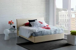 Letti Matrimoniali|Letti Contenitore > Dmora Letto matrimoniale contenitore 175x215cm rivestito in tessuto - Arcan Beige