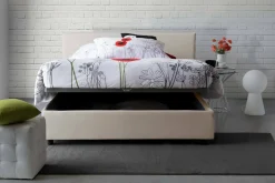 Letti Matrimoniali|Letti Contenitore > Dmora Letto matrimoniale contenitore 175x215cm rivestito in tessuto - Arcan Beige