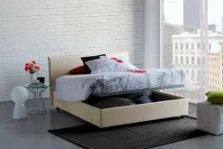 Letti Matrimoniali|Letti Contenitore > Dmora Letto matrimoniale contenitore 175x215cm rivestito in tessuto - Arcan Beige