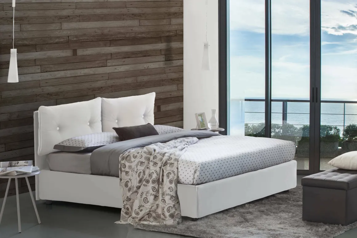 Letti Matrimoniali|Letti Contenitore > Dmora Letto matrimoniale contenitore 175x205cm rivestimento in tessuto - Akasha Bianco