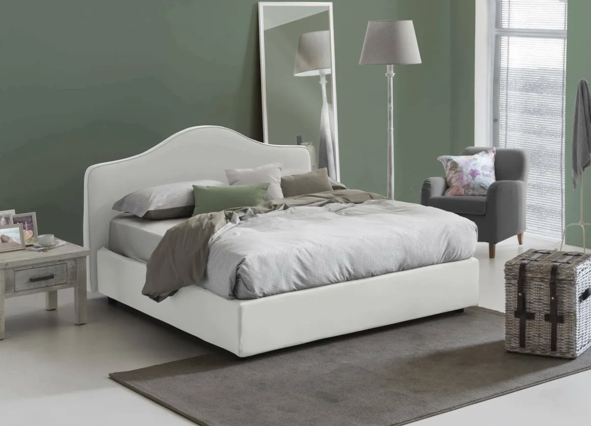 Letti Matrimoniali|Letti Contenitore > Dmora Letto matrimoniale contenitore 175x205cm rivestito in ecopelle - Abul Bianco