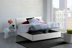 Letto matrimoniale contenitore bianco 175x215cm rivestito in tessuto - Arcan