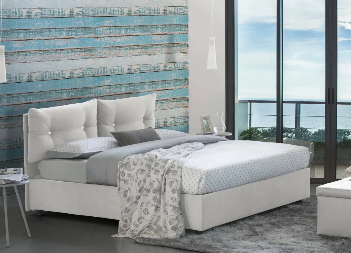 Letti Matrimoniali|Letti Contenitore > Dmora Letto matrimoniale contenitore 175x215cm sfoderabile - Aris Bianco