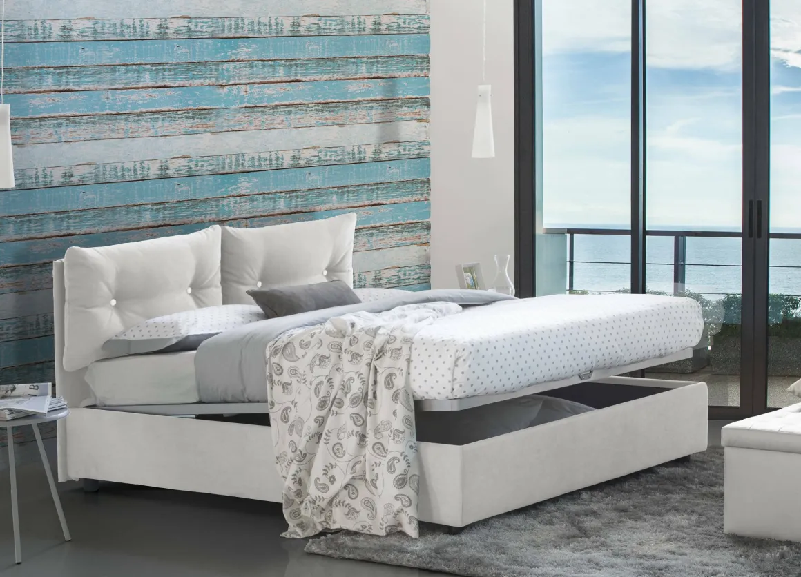Letti Matrimoniali|Letti Contenitore > Dmora Letto matrimoniale contenitore 175x215cm sfoderabile - Aris Bianco