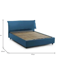 Letto matrimoniale contenitore blu 175x215cm rivestito in tessuto - Apaia