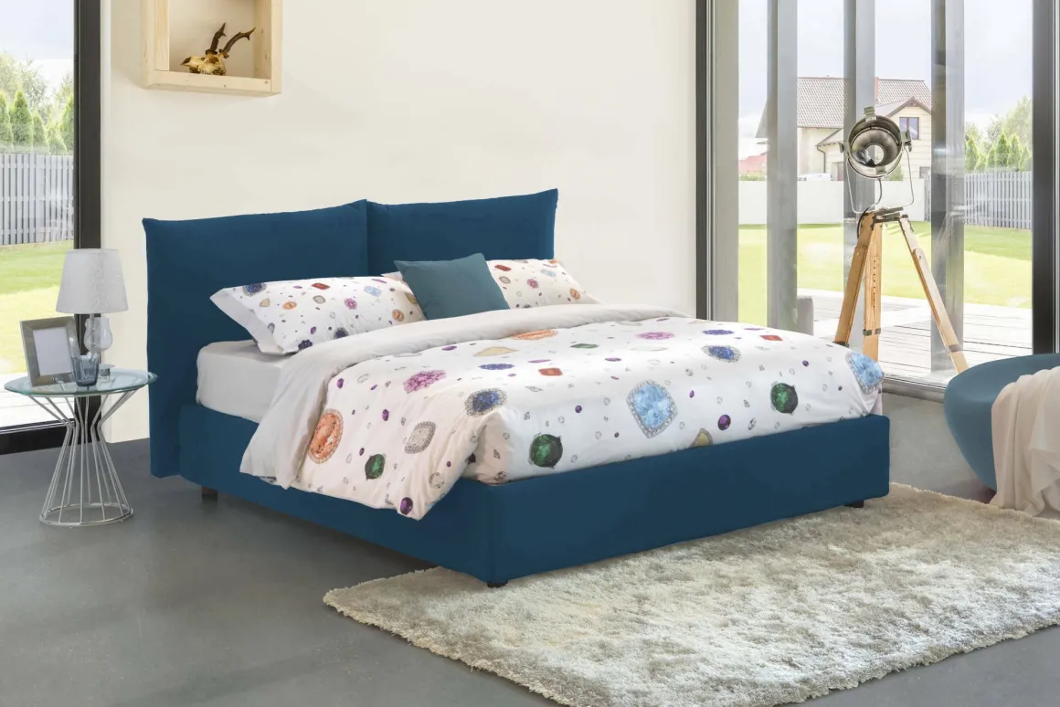 Letti Matrimoniali|Letti Contenitore > Dmora Letto matrimoniale contenitore 190x225cm sfoderabile - Aghineo Blu
