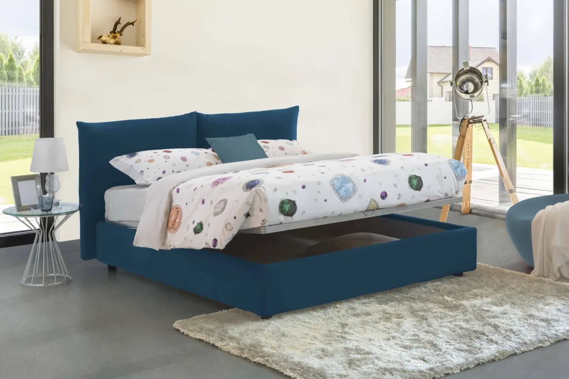 Letti Matrimoniali|Letti Contenitore > Dmora Letto matrimoniale contenitore 190x225cm sfoderabile - Aghineo Blu
