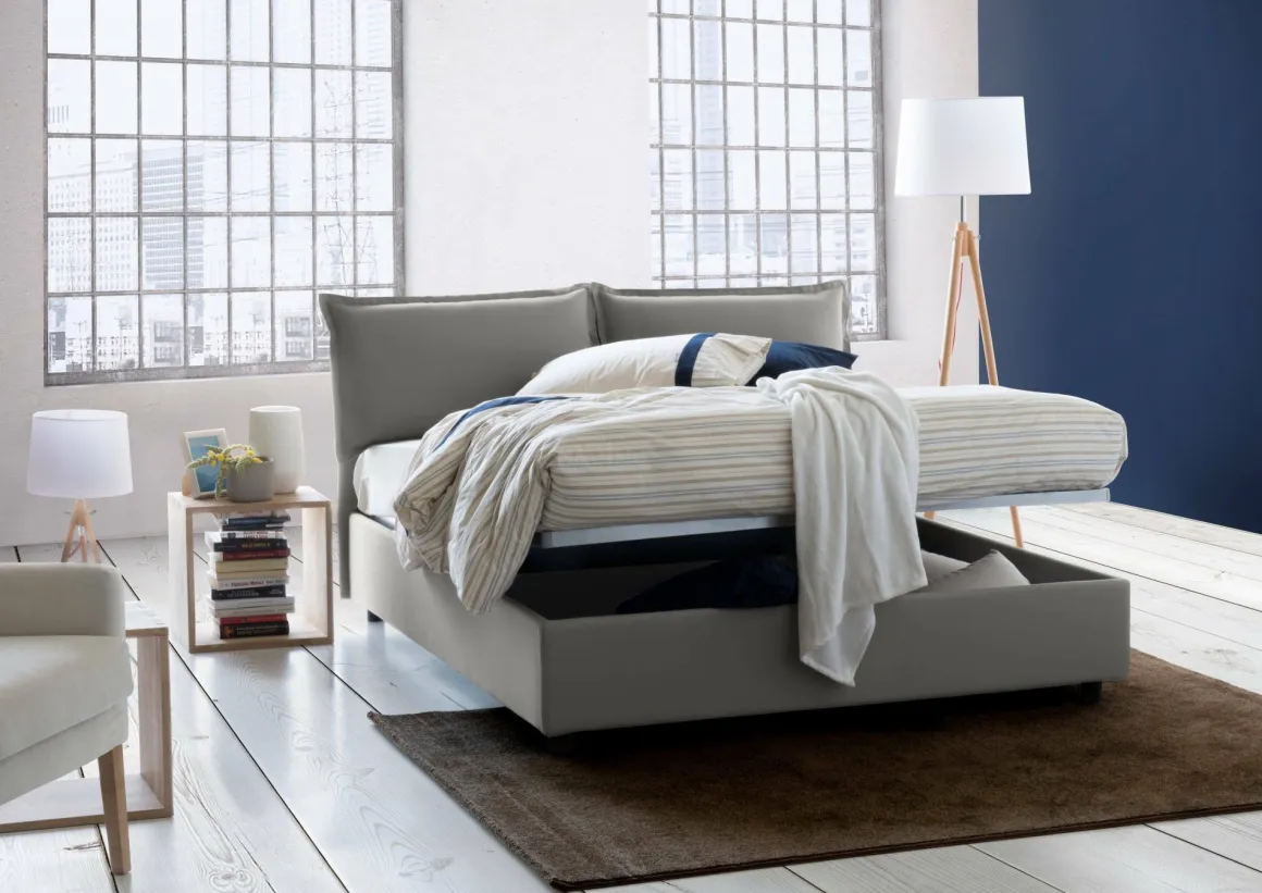Letti Matrimoniali|Letti Contenitore > Dmora Letto matrimoniale contenitore 175x205cm moderno - Ashlee Grigio