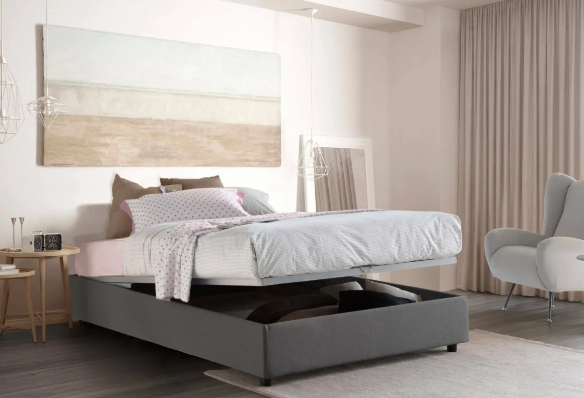 Letti Matrimoniali|Letti Contenitore > Dmora Letto matrimoniale contenitore 175x215cm porta oggetti - Geras Grigio